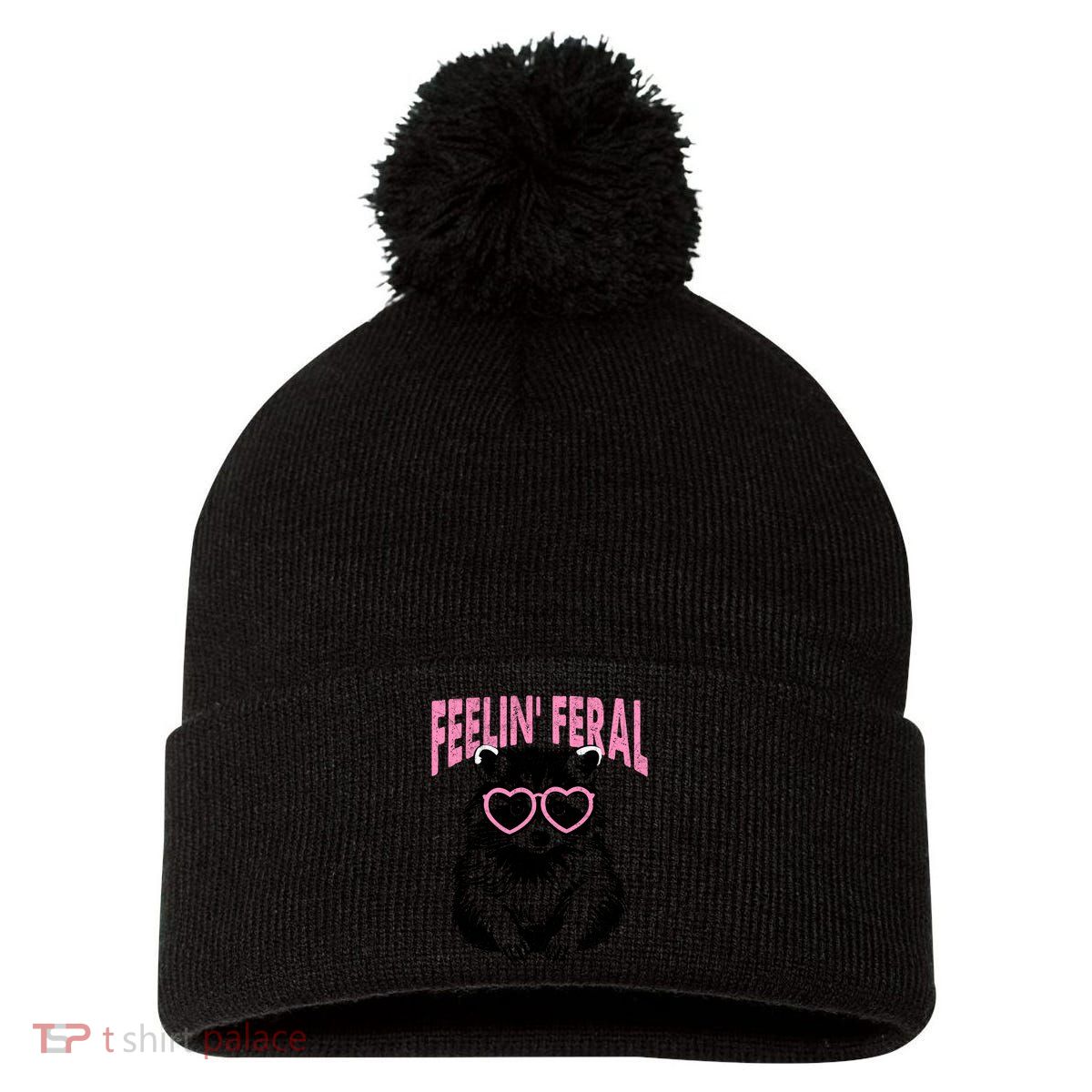 Cute But Feral Feeling Feral Raccon Gift Pom Pom 12in Knit Beanie