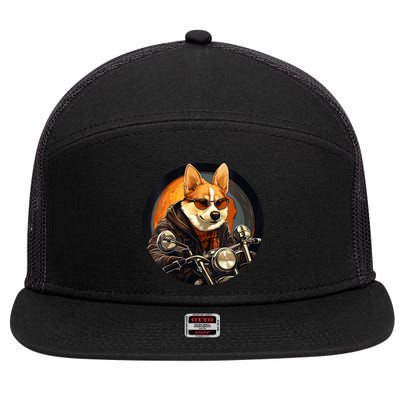 Corgi Biker Funny Dog Motorcycle VNeck 7 Panel Mesh Trucker Snapback Hat