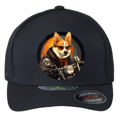 Corgi Biker Funny Dog Motorcycle VNeck Flexfit Unipanel Trucker Cap