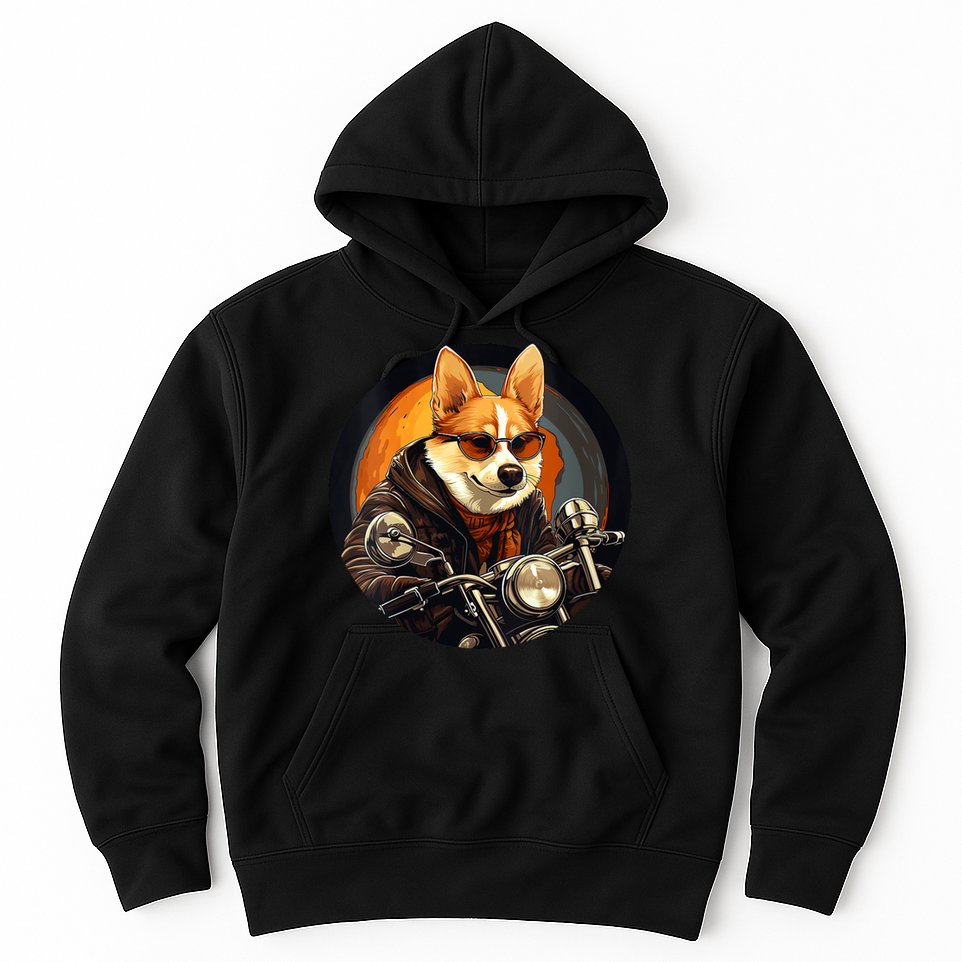 Corgi Biker Funny Dog Motorcycle VNeck Hoodie