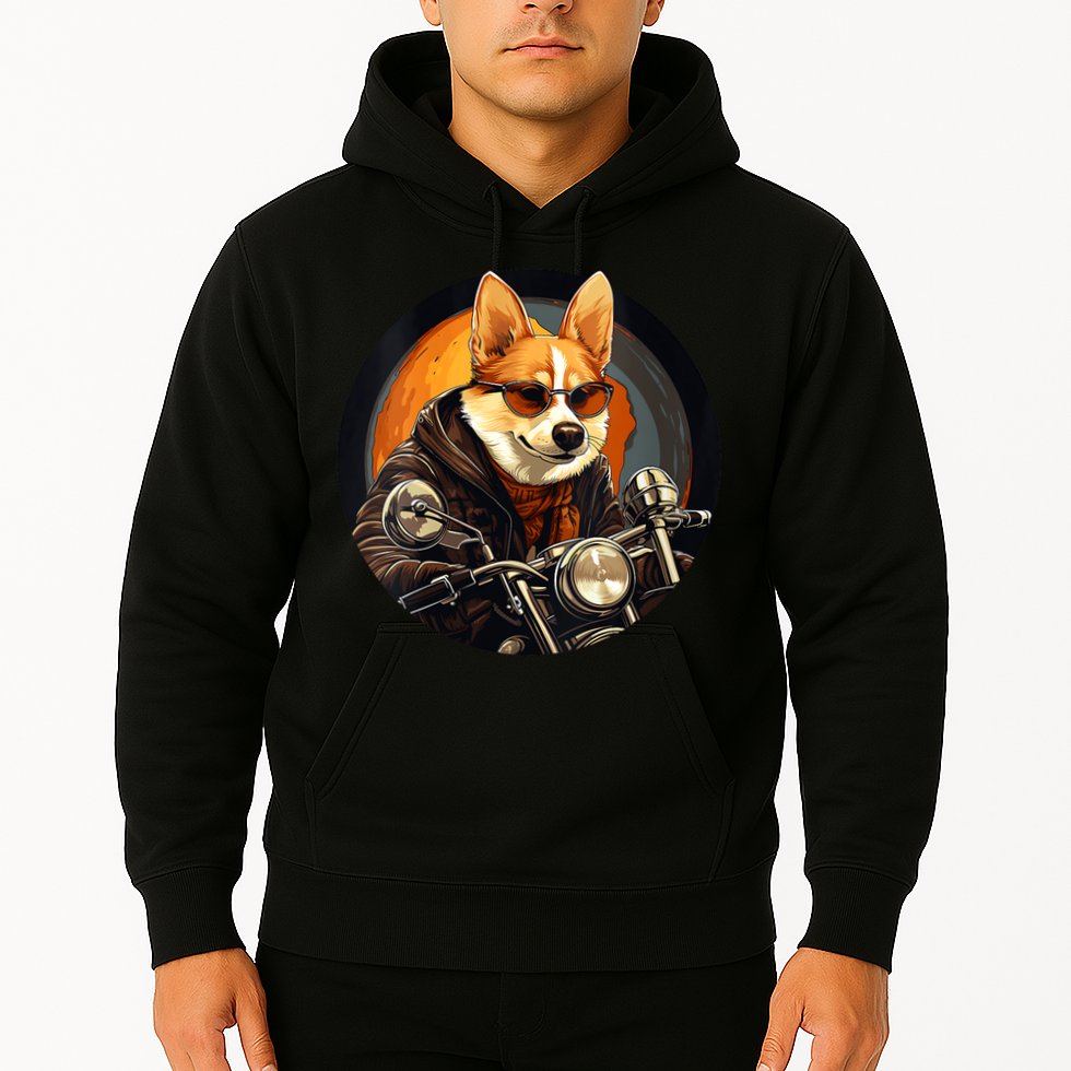 Corgi Biker Funny Dog Motorcycle VNeck Hoodie