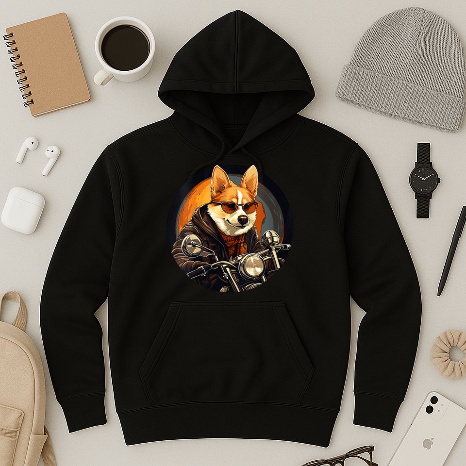 Corgi Biker Funny Dog Motorcycle VNeck Hoodie