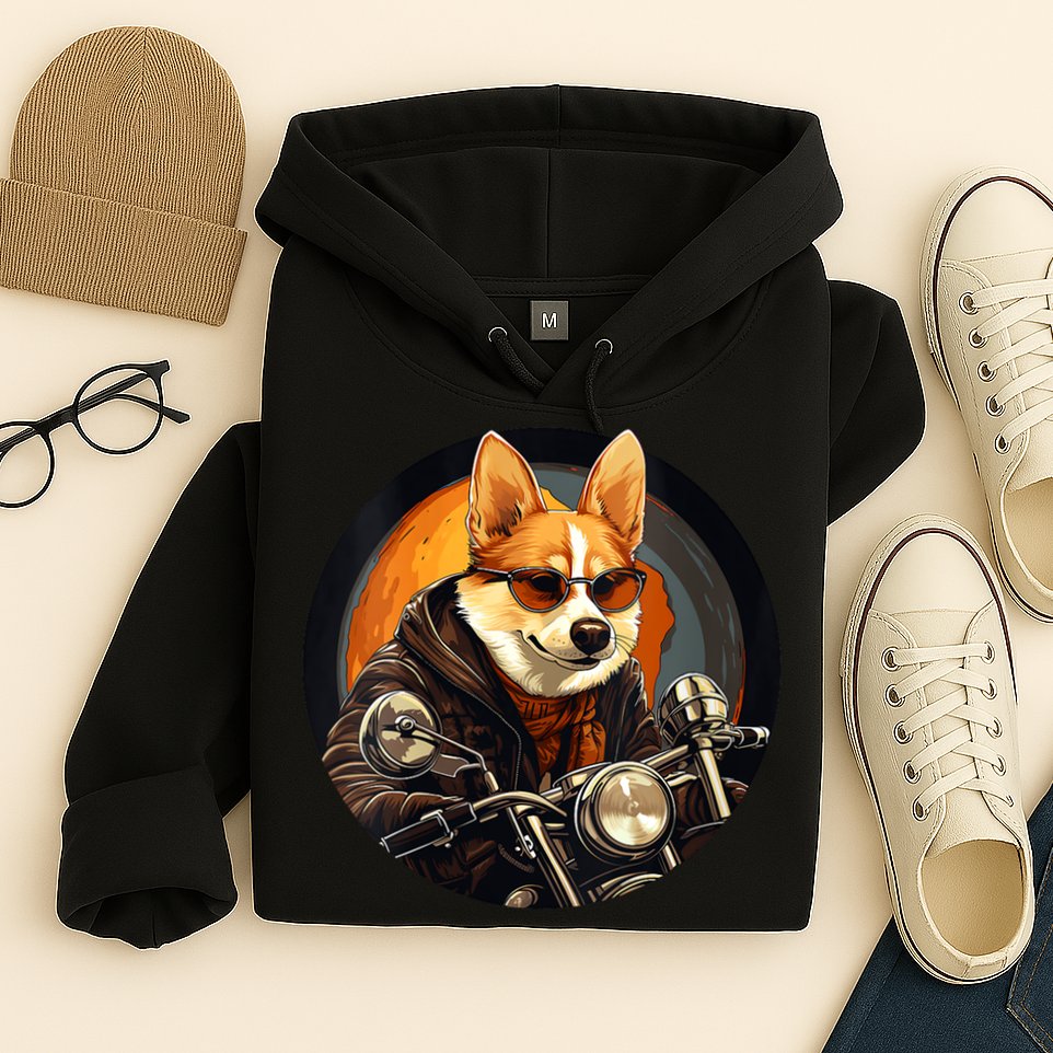 Corgi Biker Funny Dog Motorcycle VNeck Hoodie