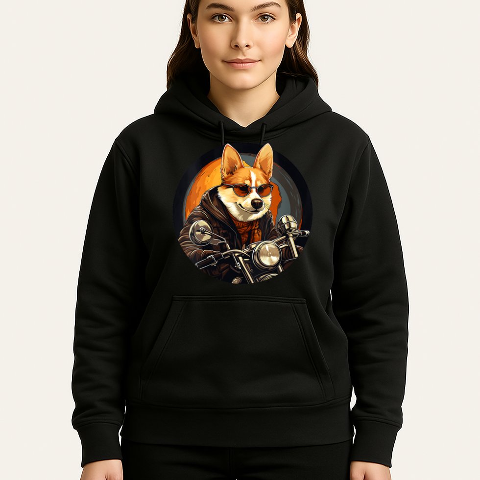 Corgi Biker Funny Dog Motorcycle VNeck Hoodie