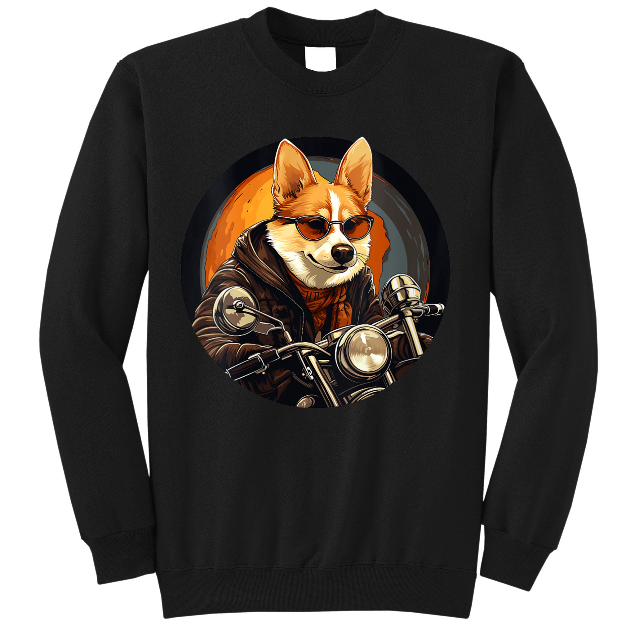 Corgi Biker Funny Dog Motorcycle VNeck Sweatshirt