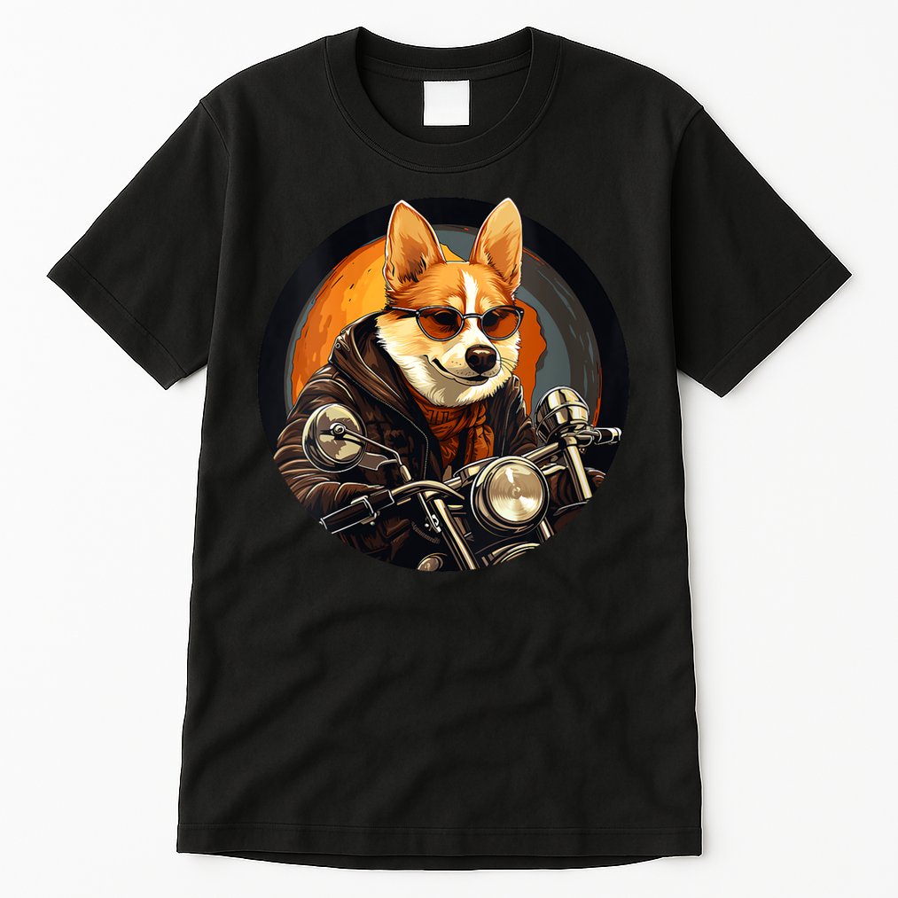 Corgi Biker Funny Dog Motorcycle VNeck Tall T-Shirt