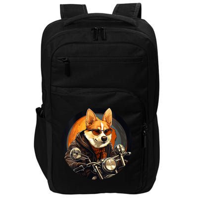 Corgi Biker Funny Dog Motorcycle VNeck Impact Tech Backpack