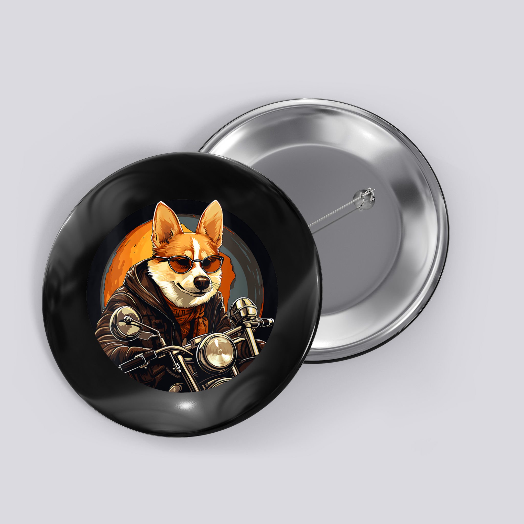 Corgi Biker Funny Dog Motorcycle VNeck Button