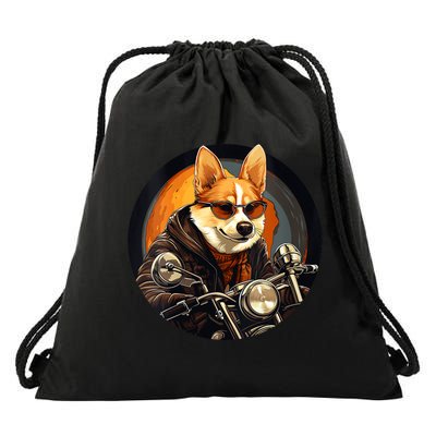 Corgi Biker Funny Dog Motorcycle VNeck Drawstring Bag