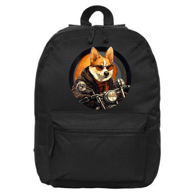 Corgi Biker Funny Dog Motorcycle VNeck 16 in Basic Backpack