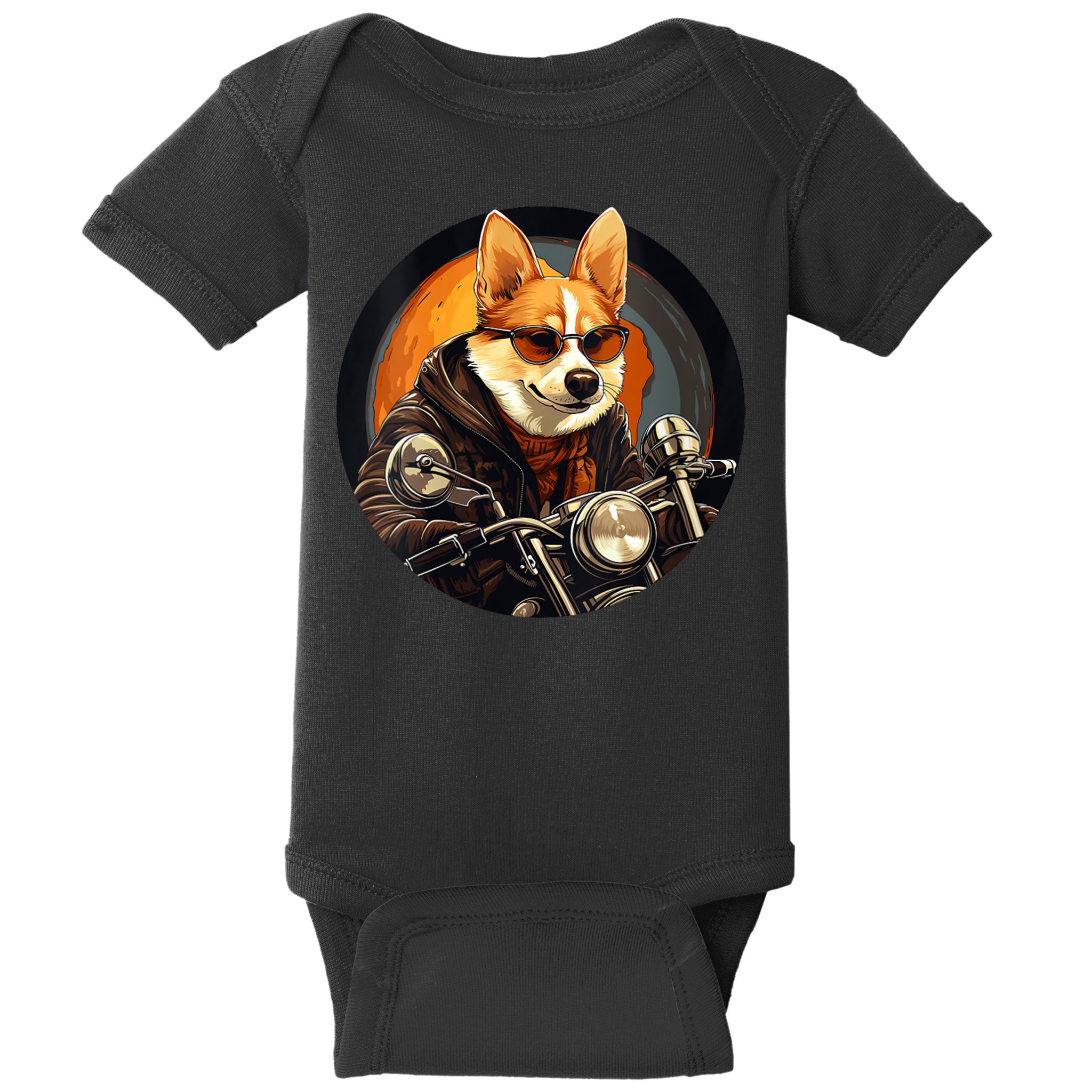 Corgi Biker Funny Dog Motorcycle VNeck Baby Bodysuit