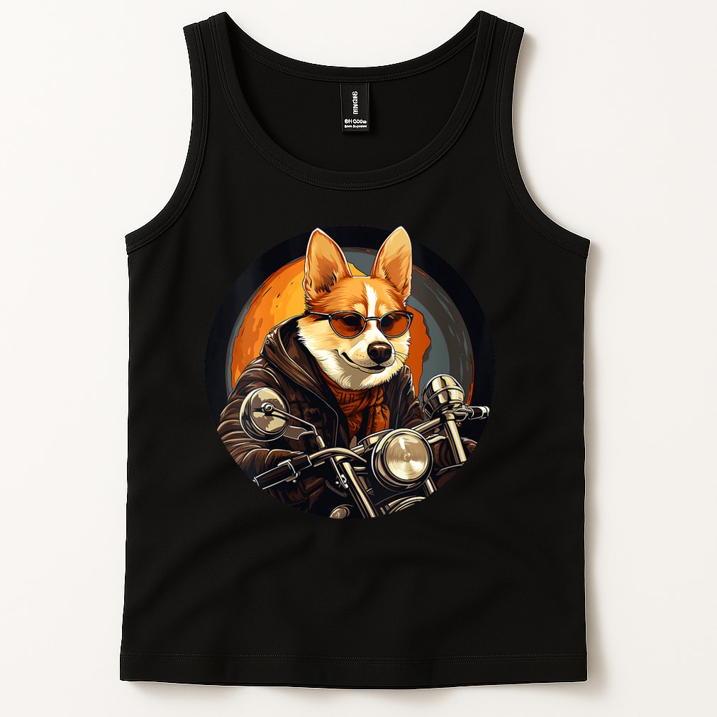 Corgi Biker Funny Dog Motorcycle VNeck Tank Top
