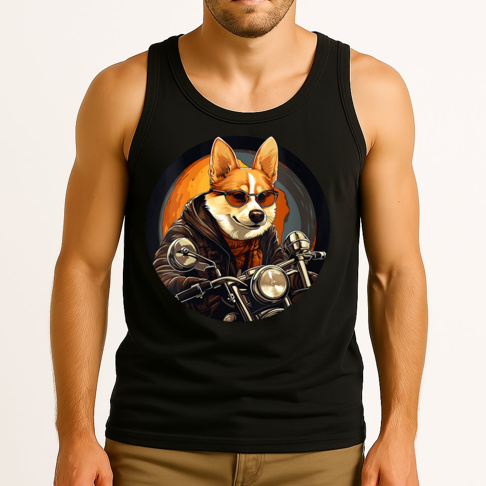 Corgi Biker Funny Dog Motorcycle VNeck Tank Top