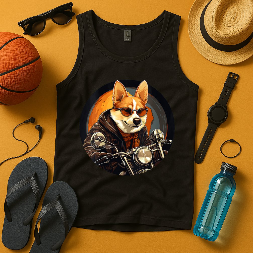 Corgi Biker Funny Dog Motorcycle VNeck Tank Top