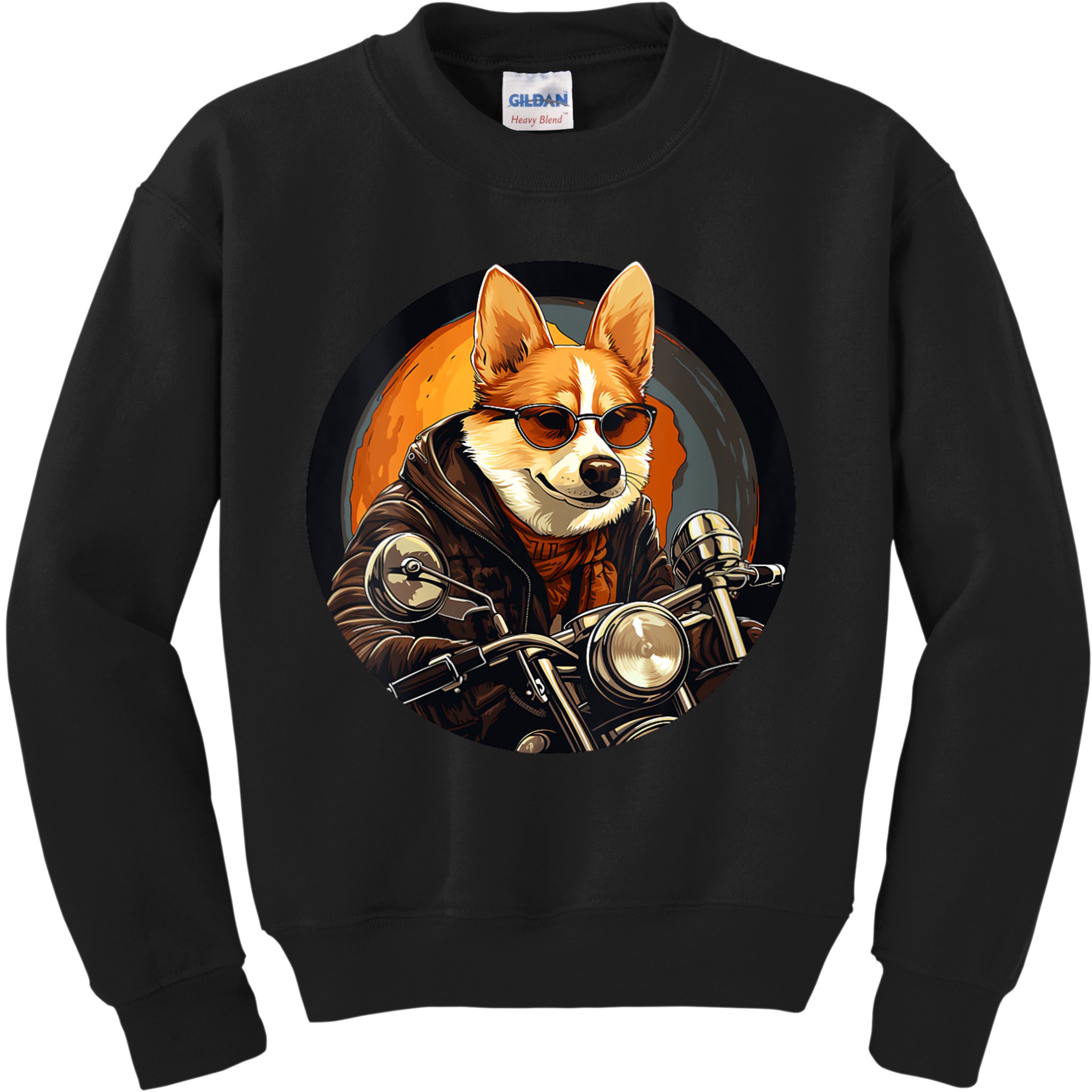 Corgi Biker Funny Dog Motorcycle VNeck Kids Sweatshirt