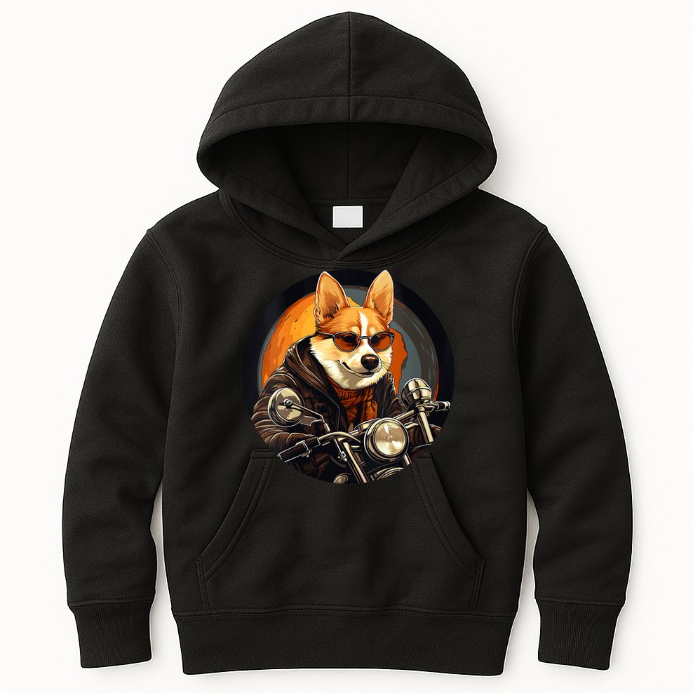 Corgi Biker Funny Dog Motorcycle VNeck Kids Hoodie