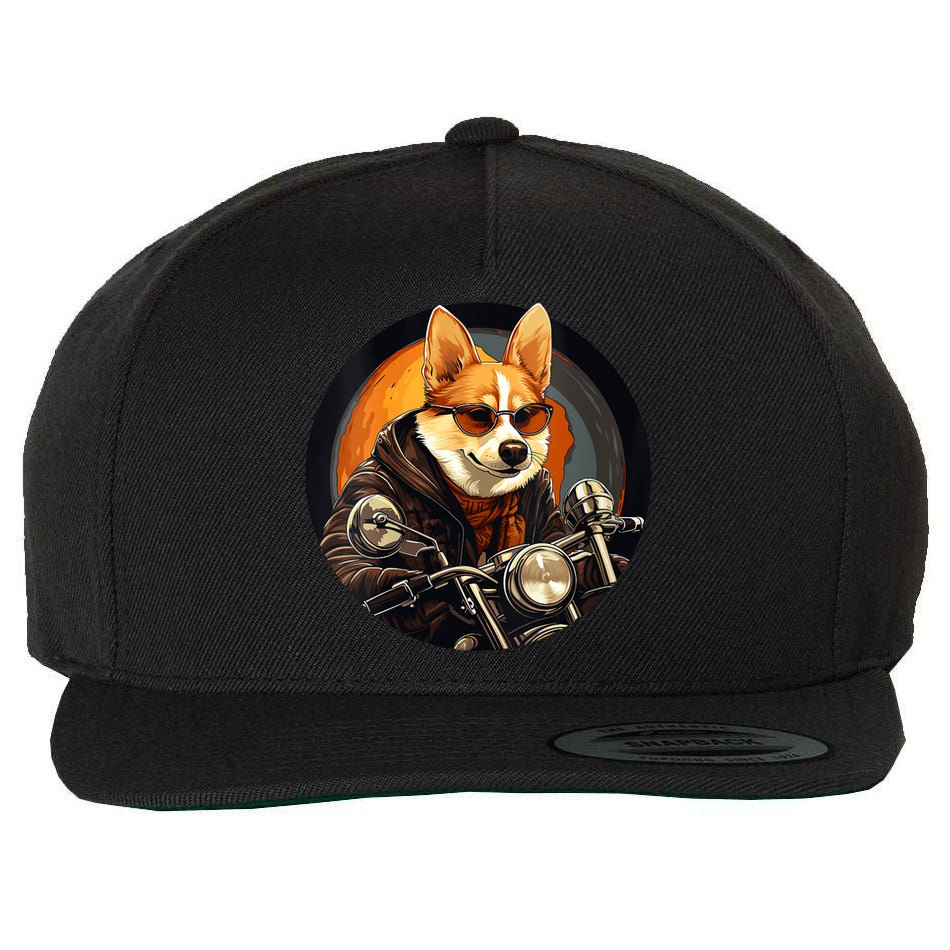 Corgi Biker Funny Dog Motorcycle VNeck Wool Snapback Cap
