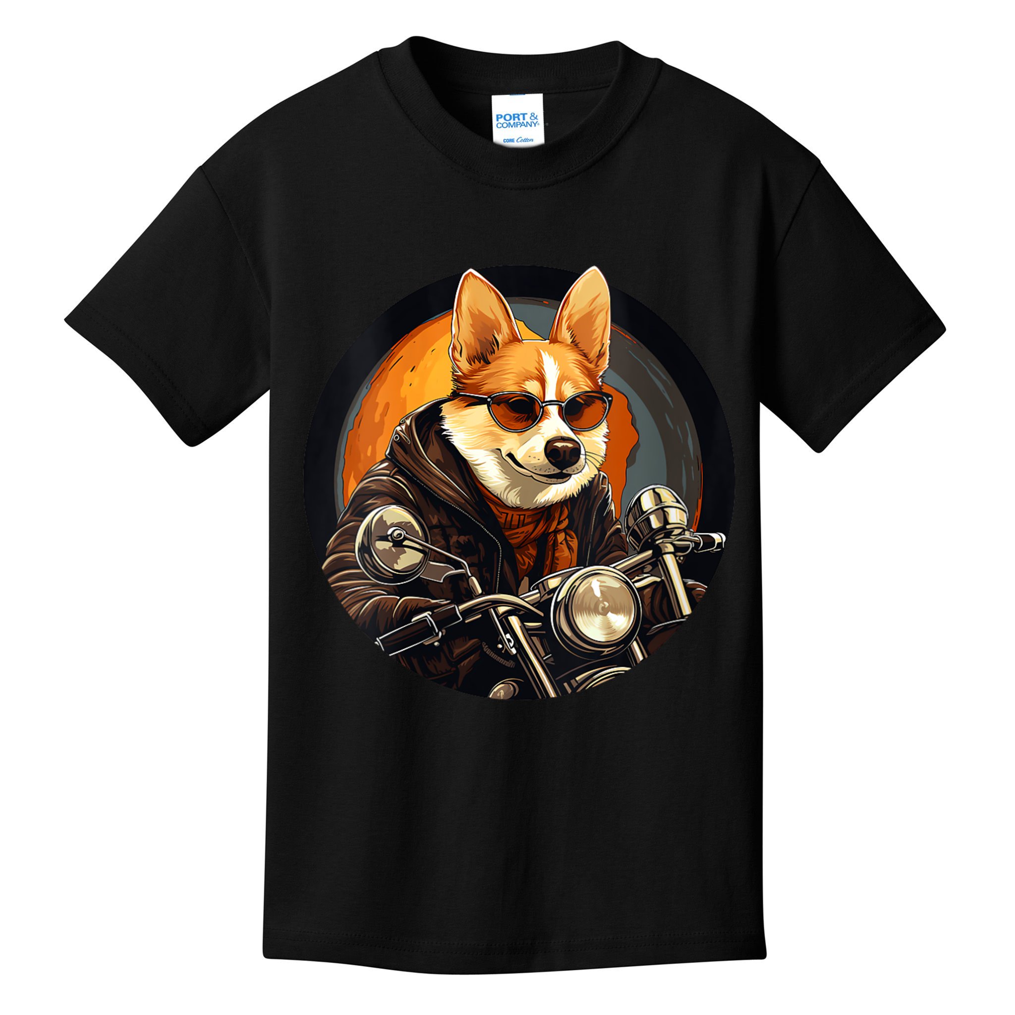 Corgi Biker Funny Dog Motorcycle VNeck Kids T-Shirt
