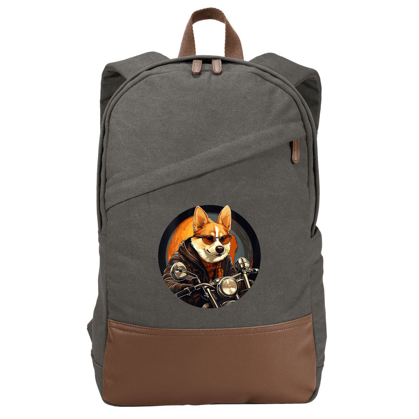 Corgi Biker Funny Dog Motorcycle VNeck Cotton Canvas Backpack