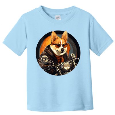 Corgi Biker Funny Dog Motorcycle VNeck Toddler T-Shirt