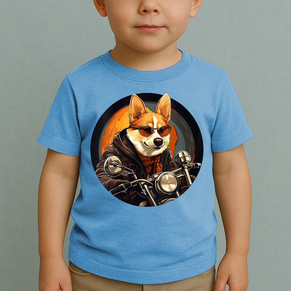 Corgi Biker Funny Dog Motorcycle VNeck Toddler T-Shirt