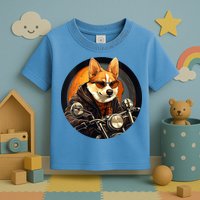 Corgi Biker Funny Dog Motorcycle VNeck Toddler T-Shirt