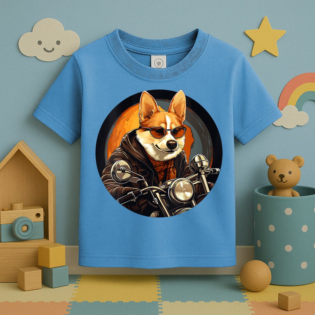 Corgi Biker Funny Dog Motorcycle VNeck Toddler T-Shirt