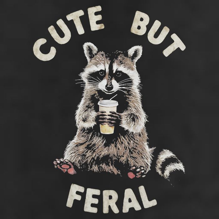 Cute But Feral Funny Sarcastic Raccoon Gift 7 Panel Mesh Trucker Snapback Hat