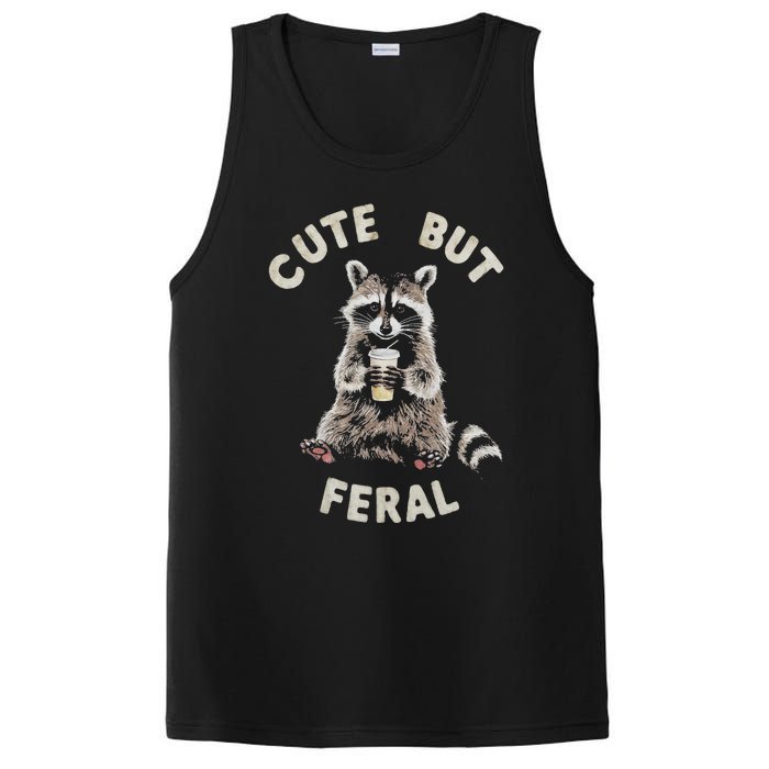 Cute But Feral Funny Sarcastic Raccoon Gift PosiCharge Competitor Tank