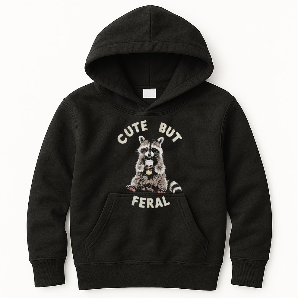 Cute But Feral Funny Sarcastic Raccoon Gift Kids Hoodie