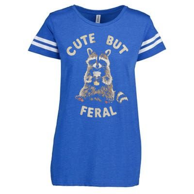 Cute But Feral Funny Sarcastic Raccoon Gift Enza Ladies Jersey Football T-Shirt