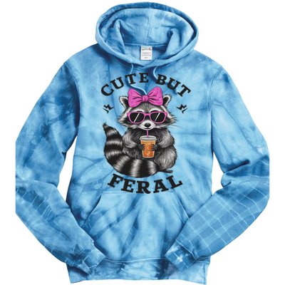 Cute But Feral Funny Colorful Racoon With Sunglasses Racoon Tie Dye Hoodie