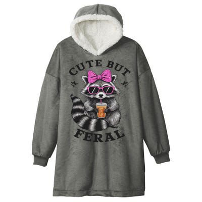 Cute But Feral Funny Colorful Racoon With Sunglasses Racoon Hooded Wearable Blanket