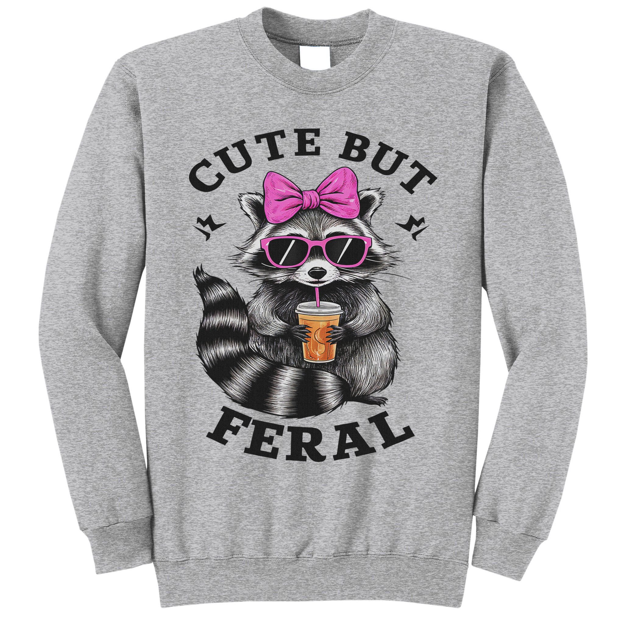 Cute But Feral Funny Colorful Racoon With Sunglasses Racoon Tall Sweatshirt