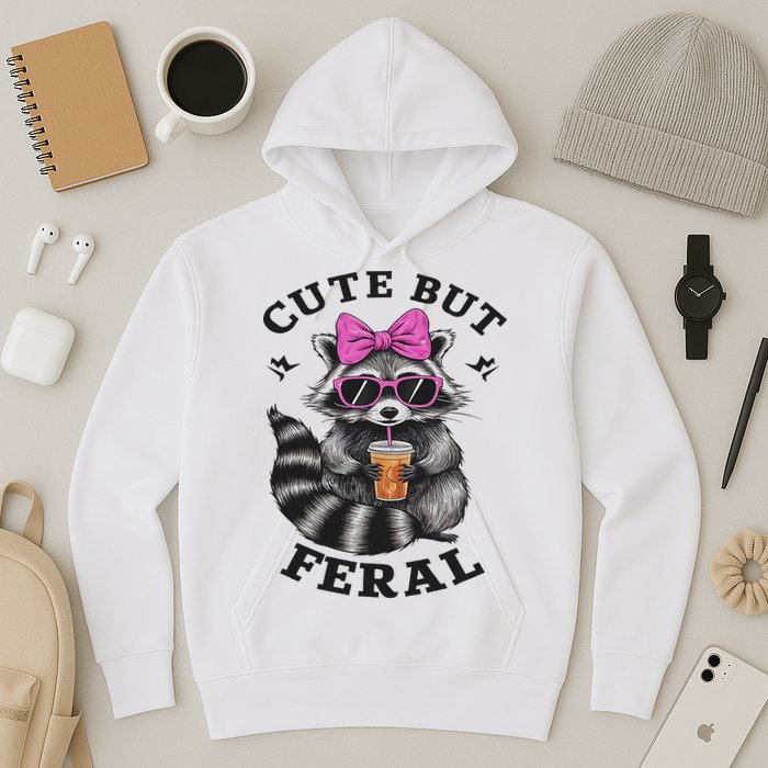 Cute But Feral Funny Colorful Racoon With Sunglasses Racoon Hoodie