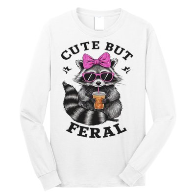 Cute But Feral Funny Colorful Racoon With Sunglasses Racoon Long Sleeve Shirt