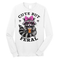 Cute But Feral Funny Colorful Racoon With Sunglasses Racoon Long Sleeve Shirt