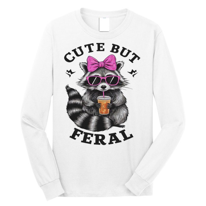 Cute But Feral Funny Colorful Racoon With Sunglasses Racoon Long Sleeve Shirt