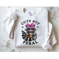 Cute But Feral Funny Colorful Racoon With Sunglasses Racoon Sweatshirt