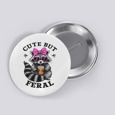 Cute But Feral Funny Colorful Racoon With Sunglasses Racoon Button