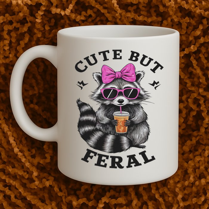Cute But Feral Funny Colorful Racoon With Sunglasses Racoon Mug