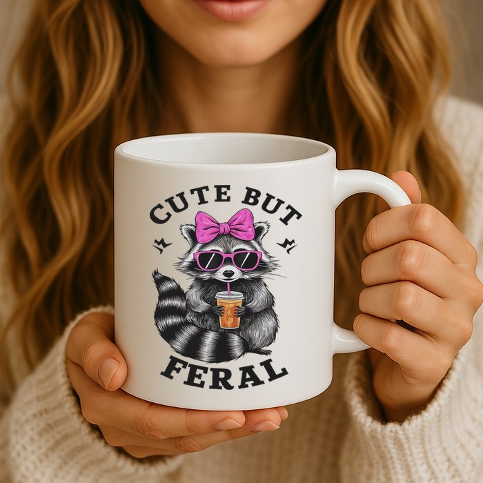Cute But Feral Funny Colorful Racoon With Sunglasses Racoon Mug