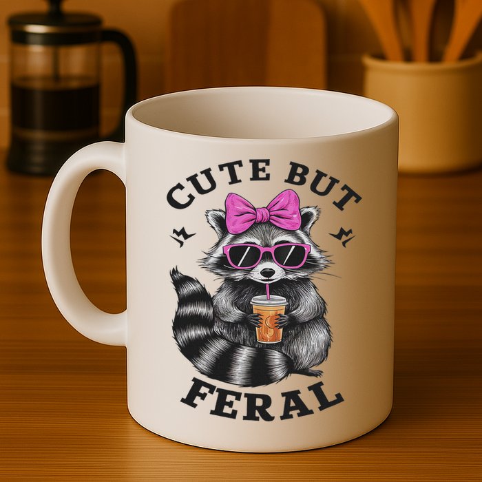 Cute But Feral Funny Colorful Racoon With Sunglasses Racoon Mug