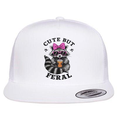 Cute But Feral Funny Colorful Racoon With Sunglasses Racoon Flatbill Hat