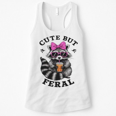 Cute But Feral Funny Colorful Racoon With Sunglasses Racoon Womens Tank Top