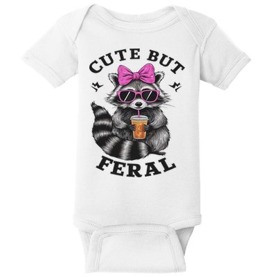 Cute But Feral Funny Colorful Racoon With Sunglasses Racoon Baby Bodysuit