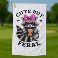 Cute But Feral Funny Colorful Racoon With Sunglasses Racoon Golf Towel