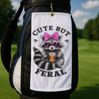 Cute But Feral Funny Colorful Racoon With Sunglasses Racoon Golf Towel
