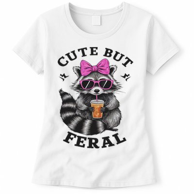 Cute But Feral Funny Colorful Racoon With Sunglasses Racoon Womens T-Shirt