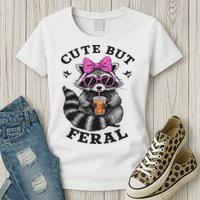 Cute But Feral Funny Colorful Racoon With Sunglasses Racoon Womens T-Shirt
